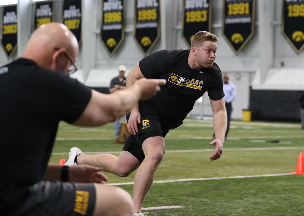 Iowa Hawkeyes defensive end Parker Hesse (40) during the teamÕs annual Pro Day Monday, March 25, 2019 at the Hansen Football Performance Center. (Brian Ray/hawkeyesports.com)