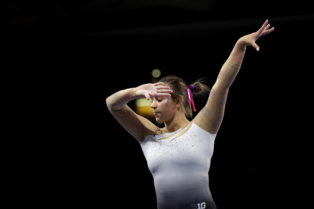 IowaÕs Dani Castillo competes on the beam against Ball State and Air Force Saturday, January 11, 2020 at Carver-Hawkeye Arena. (Brian Ray/hawkeyesports.com)