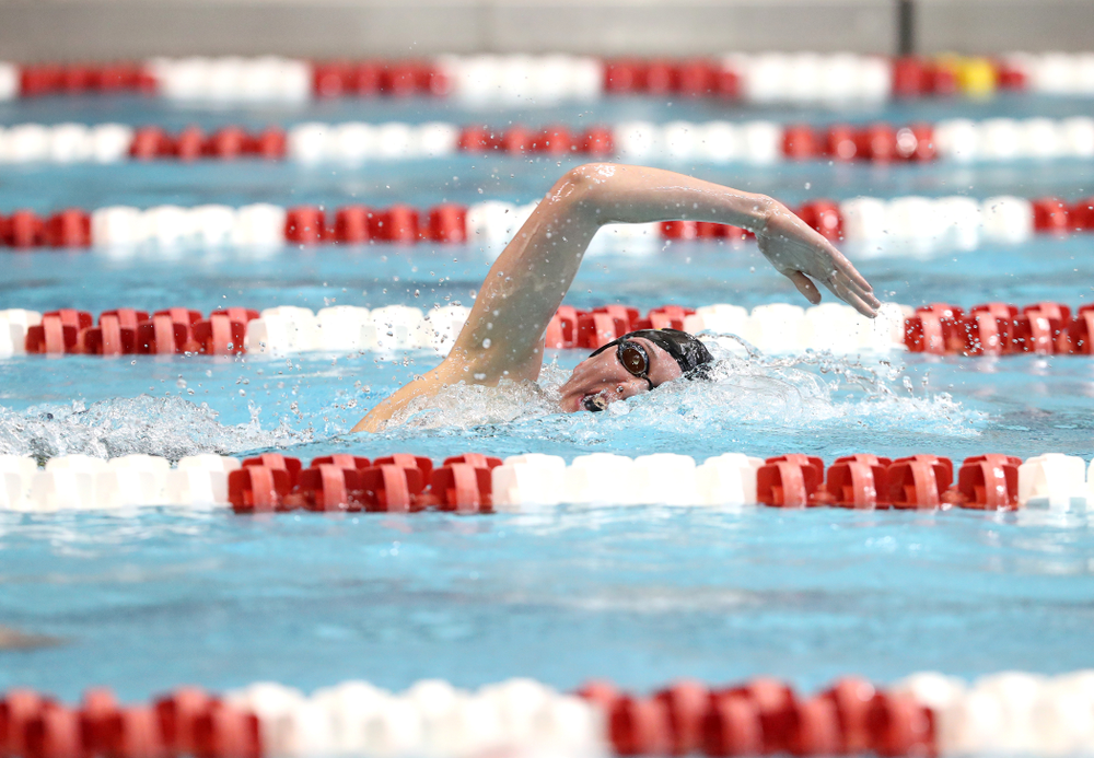 Iowa's Allyssa Fluit swims the 500-yard freestyle during the 2019 Women's Big Ten Swimming and Diving meet Thursday, February 21, 2019 in Bloomington, Indiana. (Brian Ray/hawkeyesports.com)