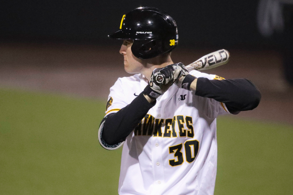 Iowa outfielder Connor McCaffery at game 1 vs Rutgers on Friday, April 5, 2019 at Duane Banks Field. (Lily Smith/hawkeyesports.com)