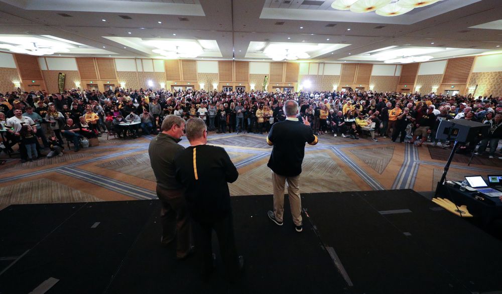Henry B. and Patricia B. Tippie Director of Athletics Chair Gary Barta addresses the crowd during the Holiday Bowl Hawkeye Huddle Thursday, December 26, 2019 at the Hilton in downtown San Diego. (Brian Ray/hawkeyesports.com)