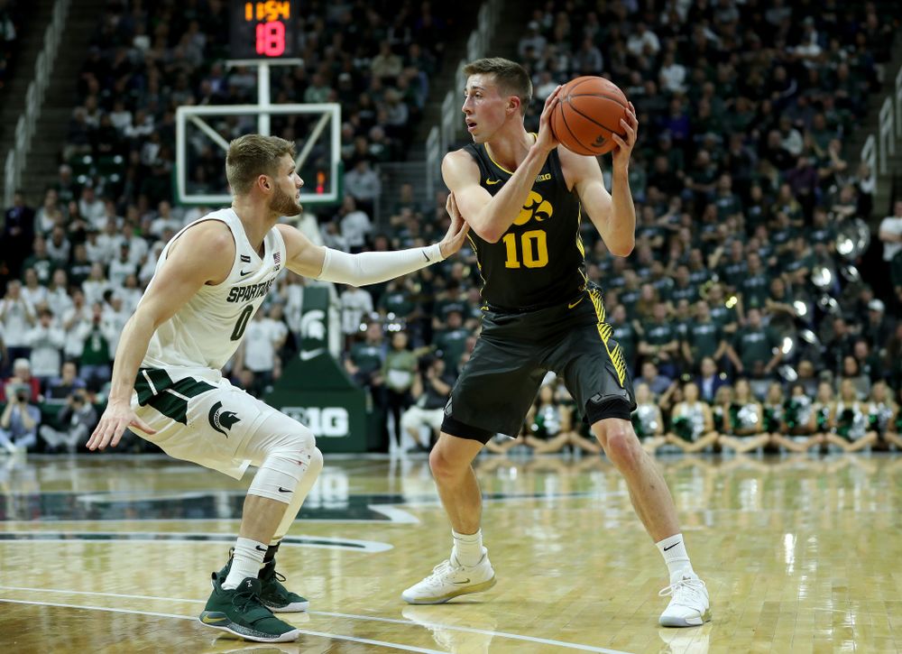 Iowa Hawkeyes guard Joe Wieskamp (10) against Michigan State Tuesday, February 25, 2020 at the Breslin Center in East Lansing, MI. (Brian Ray/hawkeyesports.com)