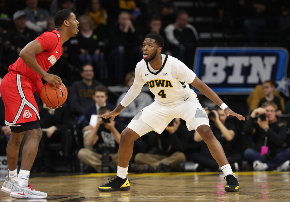Iowa Hawkeyes guard Isaiah Moss (4) against the Ohio State Buckeyes Saturday, January 12, 2019 at Carver-Hawkeye Arena. (Brian Ray/hawkeyesports.com)