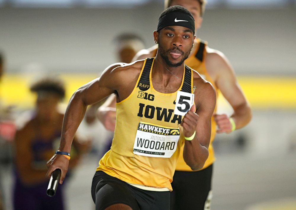 Iowa’s Antonio Woodard runs the men’s 1600 meter relay event during the Hawkeye Invitational at the Recreation Building in Iowa City on Saturday, January 11, 2020. (Stephen Mally/hawkeyesports.com)