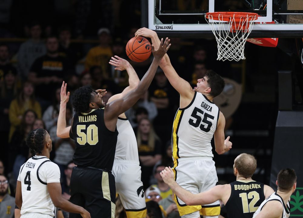 Iowa Hawkeyes forward Luka Garza (55) against the Purdue Boilermakers Tuesday, March 3, 2020 at Carver-Hawkeye Arena. (Brian Ray/hawkeyesports.com)