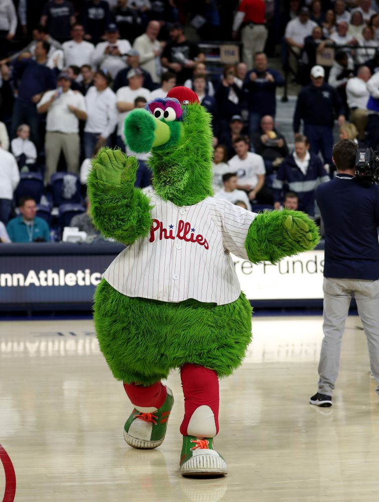 The Phillie Phanatic before the Iowa Hawkeyes game against Penn State Saturday, January 4, 2020 at the Palestra in Philadelphia. (Brian Ray/hawkeyesports.com)