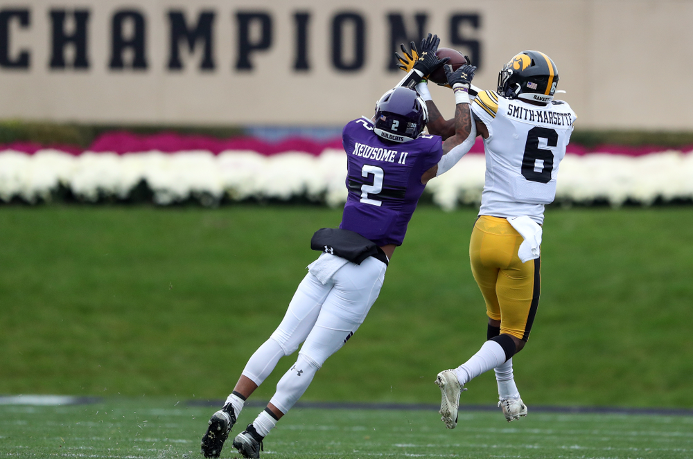 Iowa Hawkeyes wide receiver Ihmir Smith-Marsette (6) against the Northwestern Wildcats Saturday, October 26, 2019 at Ryan Field in Evanston, Ill. (Brian Ray/hawkeyesports.com)