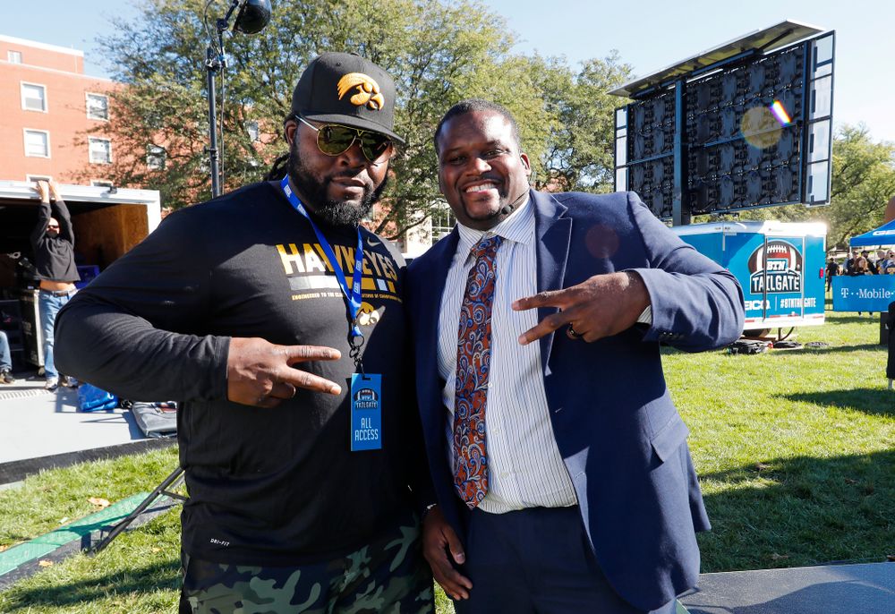 Colin Cole with Spice Adams as the BTN Tailgate does a live show Saturday, September 22, 2018 at Hubbard Park on the University of Iowa Campus. (Brian Ray/hawkeyesports.com)