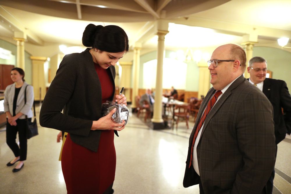 Iowa WomenÕs BasketballÕs Megan Gustafson is recognized with a resolution by the house and the senate at the Iowa State Capitol Wednesday, April 24, 2019 in Des Moines. (Brian Ray/hawkeyesports.com)