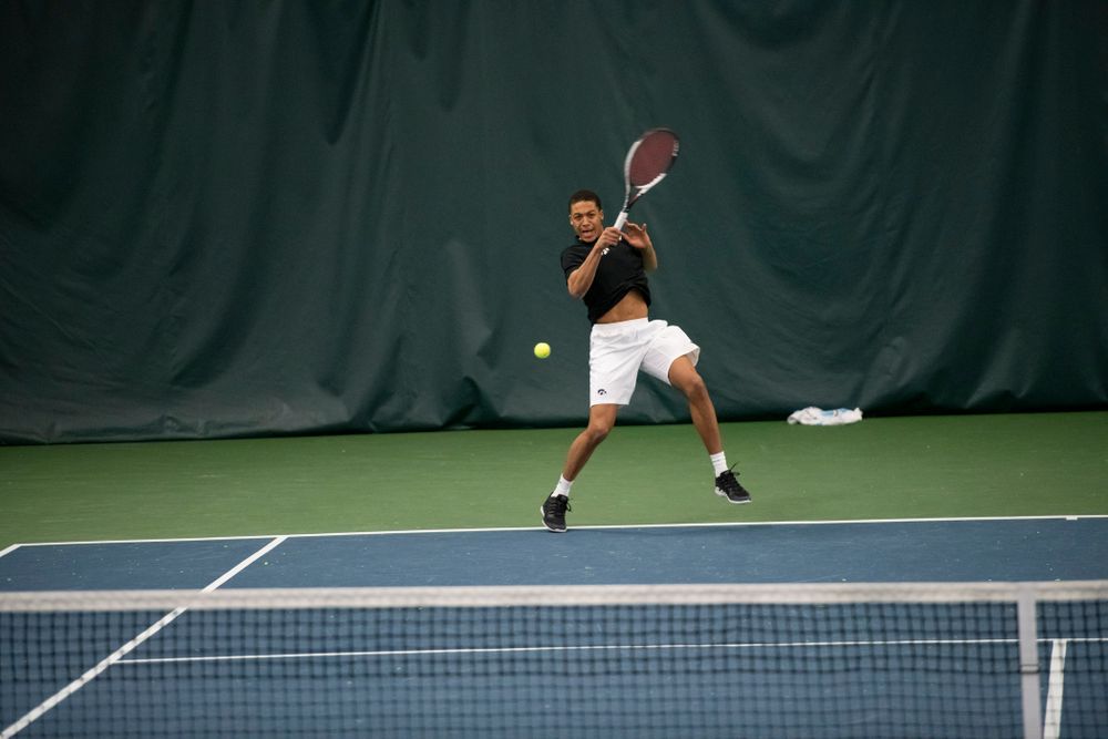 The Iowa men's tennis team competes against Cornell in The Rise Tennis Center in Ithaca, NY on Sunday, Feb. 24, 2019.