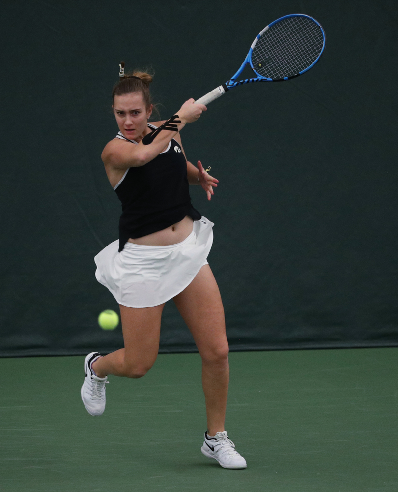 Iowa's Ashleigh Jacobs during a doubles match against North Texas Sunday, January 20, 2019 at the Hawkeye Tennis and Recreation Center. (Brian Ray/hawkeyesports.com)