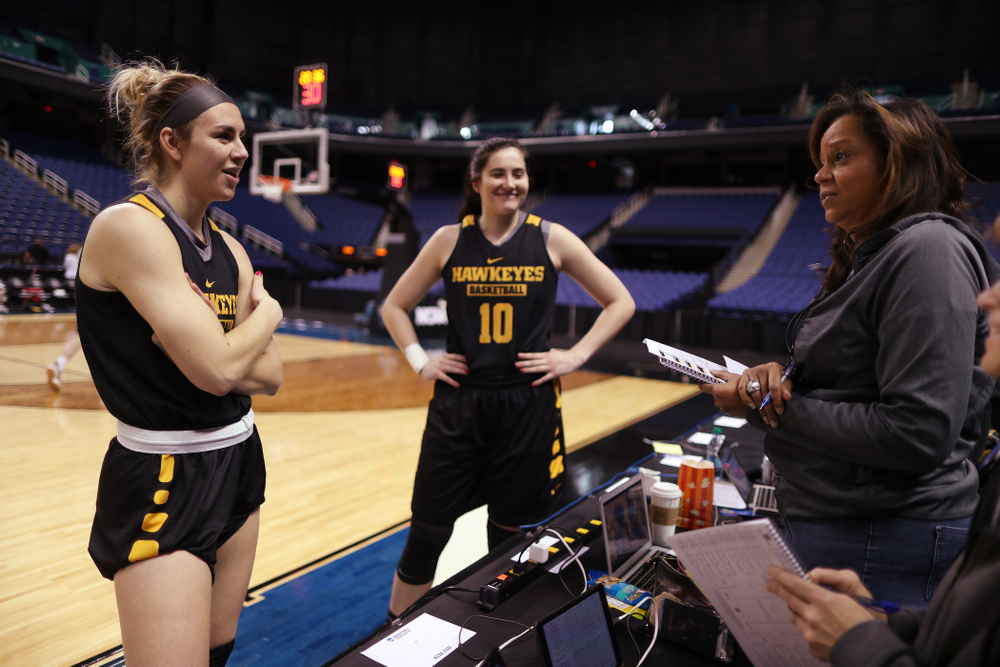 Iowa Hawkeyes forward Hannah Stewart (21) during practice and media before the regional final of the 2019 NCAA Women's College Basketball Tournament against the Baylor Bears Sunday, March 31, 2019 at Greensboro Coliseum in Greensboro, NC.(Brian Ray/hawkeyesports.com)