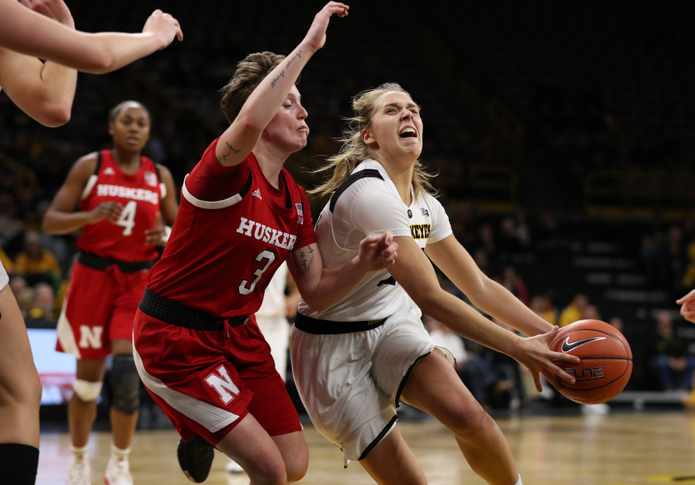 Iowa Hawkeyes guard Kathleen Doyle (22) against the Nebraska Cornhuskers Thursday, January 3, 2019 at Carver-Hawkeye Arena. (Brian Ray/hawkeyesports.com)