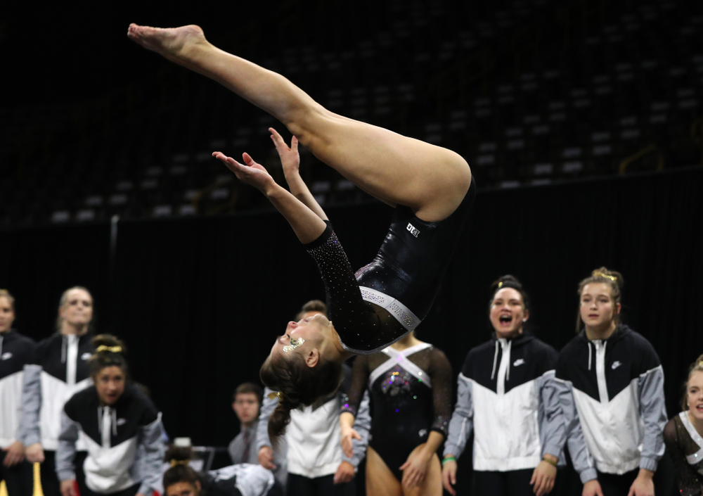 Iowa's Bridget Killian competes on the floor against the Rutgers Scarlet Knights Saturday, January 26, 2019 at Carver-Hawkeye Arena. (Brian Ray/hawkeyesports.com)