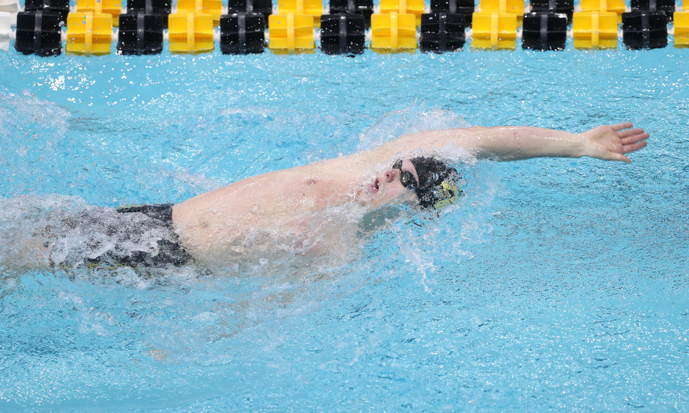 Iowa's Forrest White competes in the 200-yard backstroke during the 2019 Big Ten Men's Swimming and Diving Championships Saturday, March 2, 2019 at the Campus Wellness and Recreation Center. (Brian Ray/hawkeyesports.com)