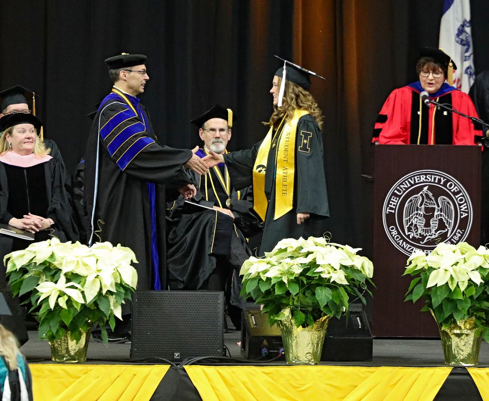Iowa Track and Field’s Lindsay Welker during the College of Liberal Arts and Sciences and University College Fall 2019 Commencement ceremony at Carver-Hawkeye Arena in Iowa City on Saturday, December 21, 2019. (Stephen Mally/hawkeyesports.com)