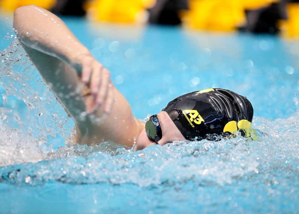 Iowa’s Taylor Hartley swims the women’s 500 yard freestyle preliminary event during the 2020 Women’s Big Ten Swimming and Diving Championships at the Campus Recreation and Wellness Center in Iowa City on Thursday, February 20, 2020. (Stephen Mally/hawkeyesports.com)