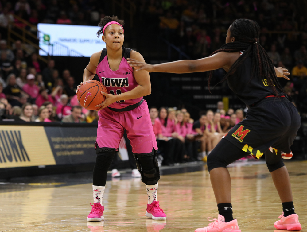Iowa Hawkeyes guard Tania Davis (11) against the seventh ranked Maryland Terrapins Sunday, February 17, 2019 at Carver-Hawkeye Arena. (Brian Ray/hawkeyesports.com)