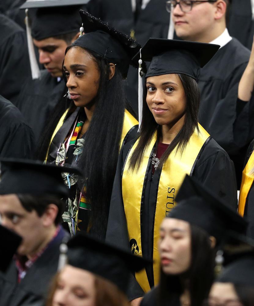 Iowa Track's Alexis Gay and Briana Guillory during the Fall Commencement Ceremony Saturday, December 15, 2018 at Carver-Hawkeye Arena. (Brian Ray/hawkeyesports.com)