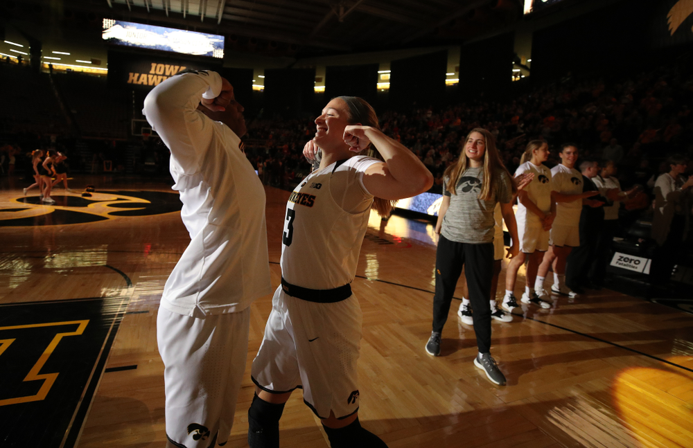 Iowa Hawkeyes guard Makenzie Meyer (3) and guard Zion Sanders (24) against the Nebraska Cornhuskers Thursday, January 3, 2019 at Carver-Hawkeye Arena. (Brian Ray/hawkeyesports.com)