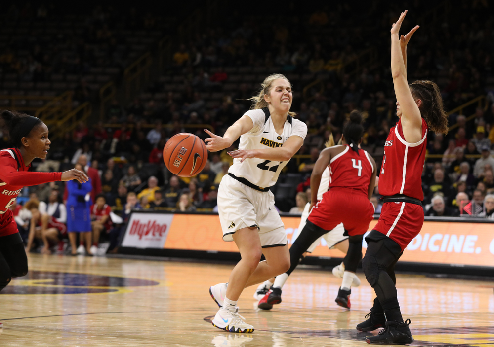Iowa Hawkeyes guard Kathleen Doyle (22) against the Rutgers Scarlet Knights Wednesday, January 23, 2019 at Carver-Hawkeye Arena. (Brian Ray/hawkeyesports.com)