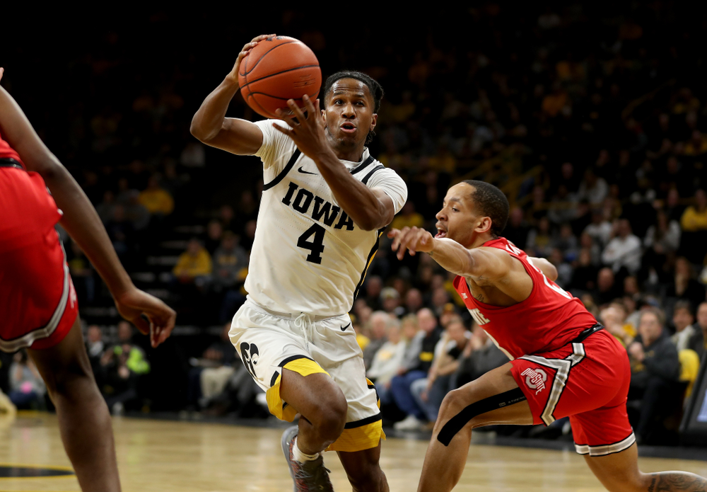 Iowa Hawkeyes guard Bakari Evelyn (4) against the Ohio State Buckeyes Thursday, February 20, 2020 at Carver-Hawkeye Arena. (Brian Ray/hawkeyesports.com)