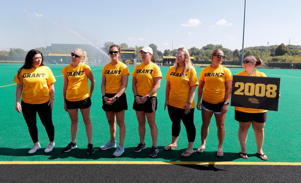 Former stand out Iowa Field Hockey teams are introduced as part of an alumni reunion during halftime of the Iowa Hawkeyes game against Indiana Sunday, September 16, 2018 at Grant Field. (Brian Ray/hawkeyesports.com)