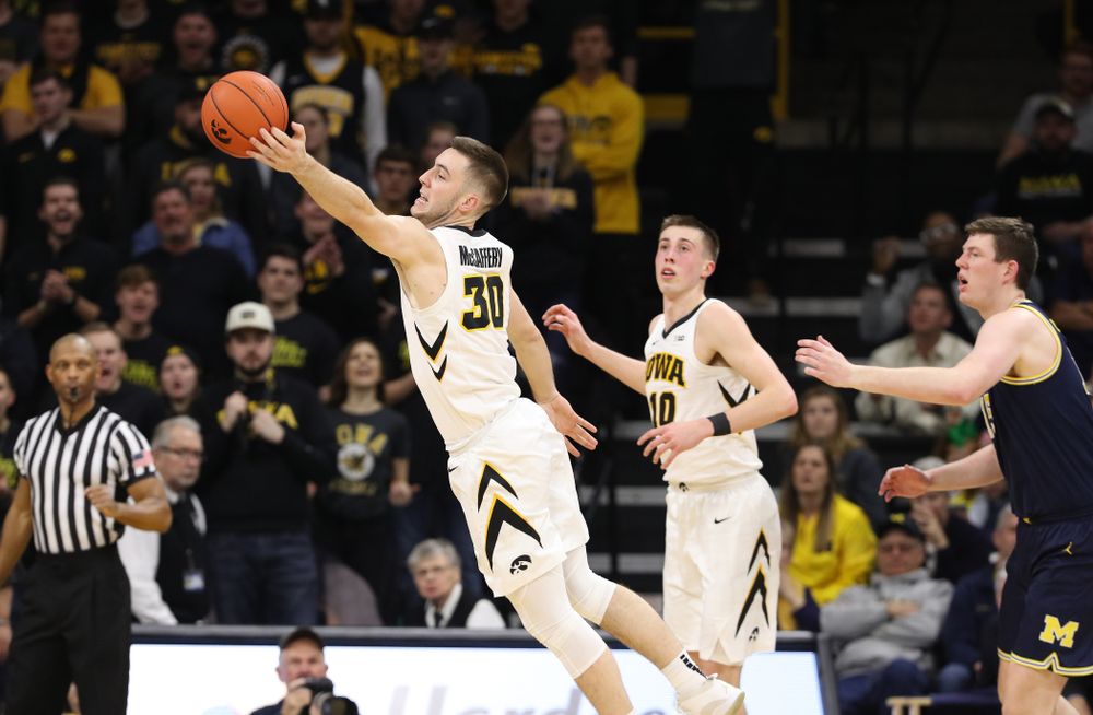 Iowa Hawkeyes guard Connor McCaffery (30) against the Michigan Wolverines Friday, February 1, 2019 at Carver-Hawkeye Arena. (Brian Ray/hawkeyesports.com)