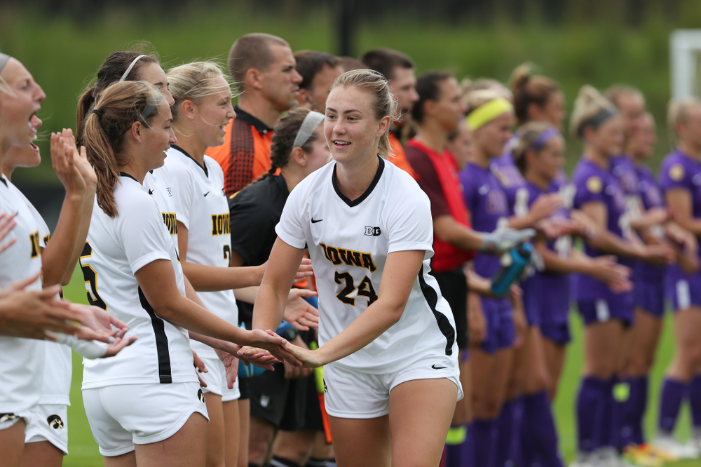 Iowa Hawkeyes defender Sara Wheaton (24) during a 6-1 win over Northern Iowa Sunday, August 25, 2019 at the Iowa Soccer Complex. (Brian Ray/hawkeyesports.com)