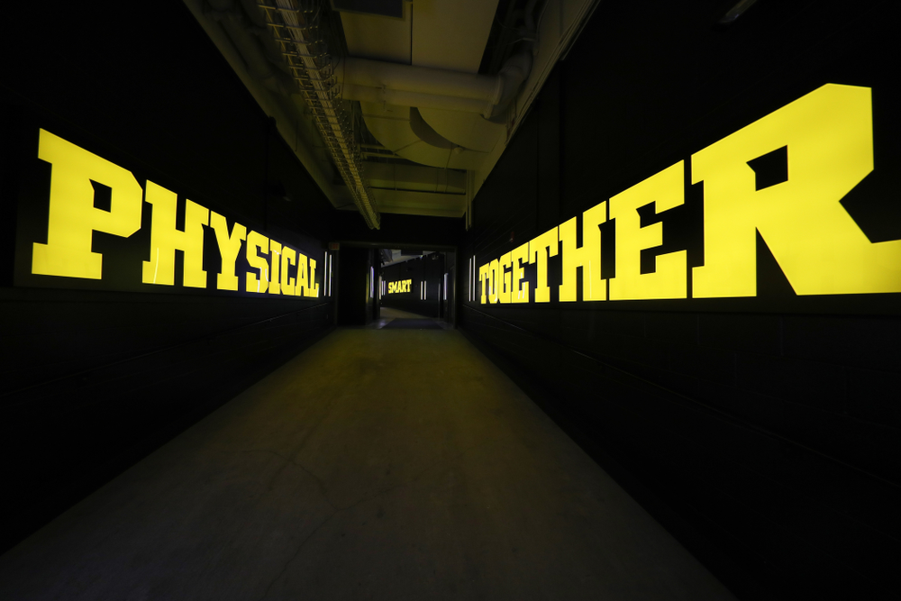 The Hawkeye Football Team sees the updates to their entrance tunnel at Kinnick Stadium for the first time Thursday, August 22, 2019 in Iowa City. (Brian Ray/hawkeyesports.com)