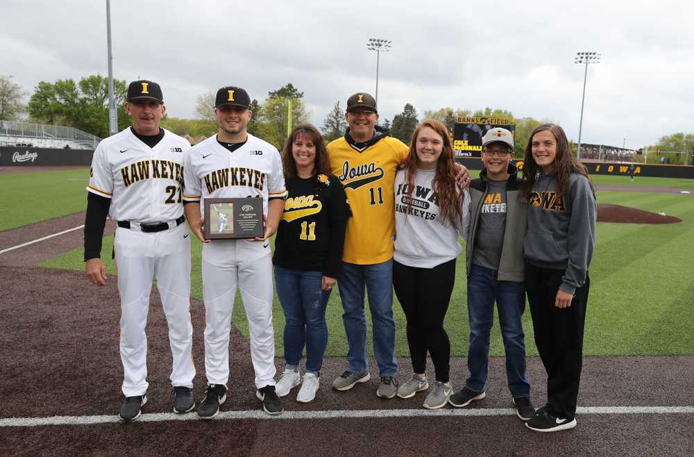 Iowa Hawkeyes Cole McDonald (11) during senior day festivities before their game against Michigan State Sunday, May 12, 2019 at Duane Banks Field. (Brian Ray/hawkeyesports.com)