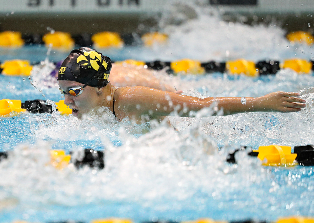 Iowa’s Christina Kaufman swims the women’s 200-yard butterfly event during their meet against Michigan State and Northern Iowa at the Campus Recreation and Wellness Center in Iowa City on Friday, Oct 4, 2019. (Stephen Mally/hawkeyesports.com)
