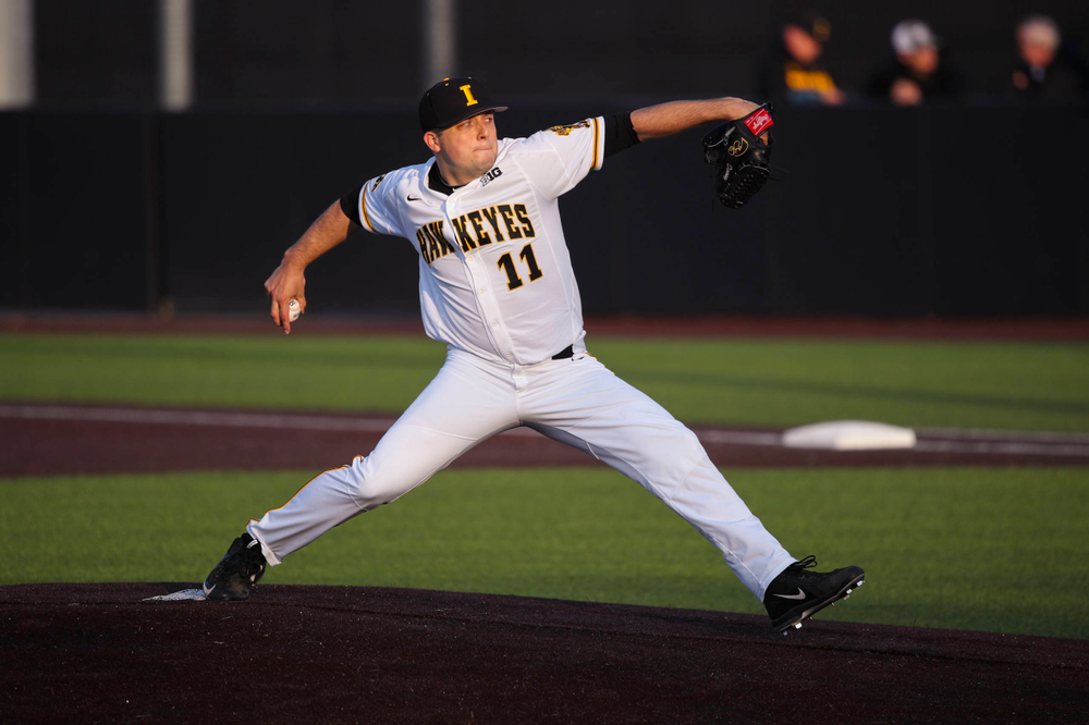 Iowa pitcher Cole McDonald at game 1 vs Rutgers on Friday, April 5, 2019 at Duane Banks Field. (Lily Smith/hawkeyesports.com)