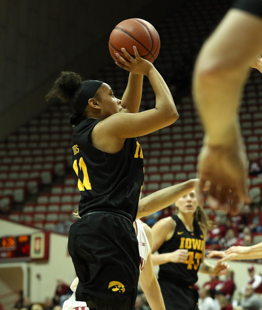 Iowa Hawkeyes guard Tania Davis (11) against the Indiana Hoosiers Thursday, February 21, 2019 at Simon Skjodt Assembly Hall. (Brian Ray/hawkeyesports.com)