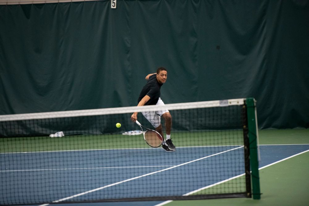 The Iowa men's tennis team competes against Cornell in The Rise Tennis Center in Ithaca, NY on Sunday, Feb. 24, 2019.