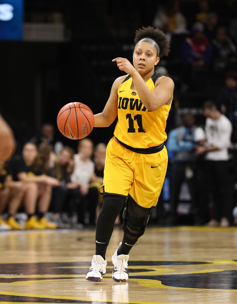 Iowa Hawkeyes guard Tania Davis (11) against the Michigan State Spartans Thursday, February 7, 2019 at Carver-Hawkeye Arena. (Brian Ray/hawkeyesports.com)