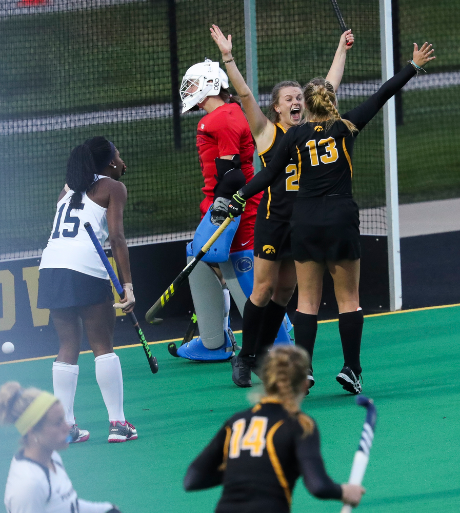 Iowa Hawkeyes forward Madeleine Murphy (26) celebrates after scoring her second goal during a game against No. 6 Penn State at Grant Field on October 12, 2018. (Tork Mason/hawkeyesports.com)