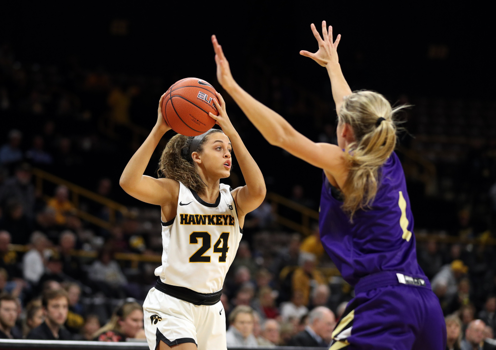 Iowa Hawkeyes guard Gabbie Marshall (24) against North Alabama Thursday, November 14, 2019 at Carver-Hawkeye Arena. (Brian Ray/hawkeyesports.com)