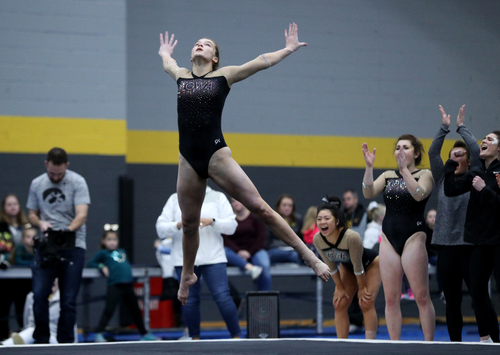 Iowa's Mackenzie Vance competes on the floor during the Black and Gold intrasquad meet Saturday, December 1, 2018 at the University of Iowa Field House. (Brian Ray/hawkeyesports.com)