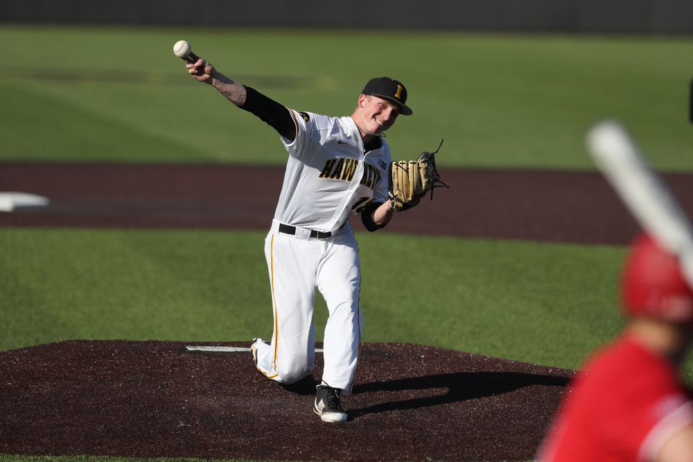 Iowa Hawkeyes Shane Ritter (18) against the Nebraska Cornhuskers Saturday, April 20, 2019 at Duane Banks Field. (Brian Ray/hawkeyesports.com)