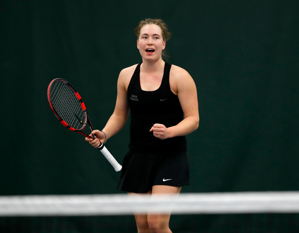 Anastasia Reimchen against Ohio State Sunday, March 25, 2018 at the Hawkeye Tennis and Recreation Center. (Brian Ray/hawkeyesports.com)