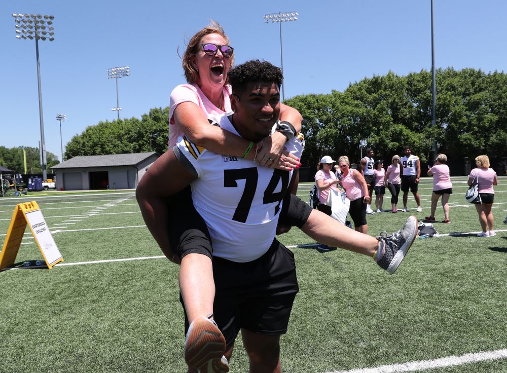 Iowa Hawkeyes offensive lineman Tristan Wirfs (74) during the 2019 Iowa Ladies Football Academy Saturday, June 8, 2019 at the Hansen Football Performance Center. (Brian Ray/hawkeyesports.com)