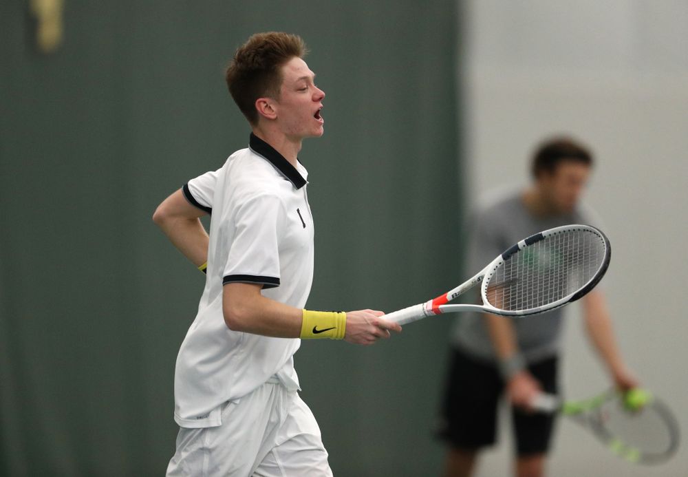 Iowa's Jason Kerst against North Dakota Friday, January 25, 2019 at the Hawkeye Tennis and Recreation Complex. (Brian Ray/hawkeyesports.com)