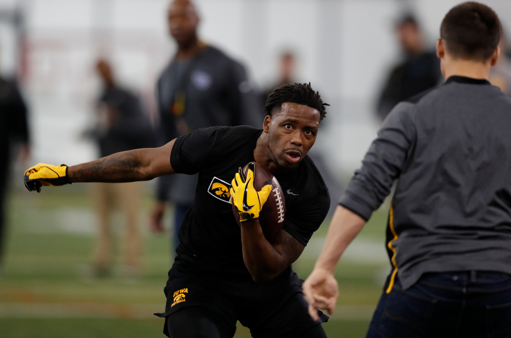 Iowa Hawkeyes running back Akrum Wadley (25) during the team's annual pro day Monday, March 26, 2018 at the Hansen Football Performance Center. (Brian Ray/hawkeyesports.com)