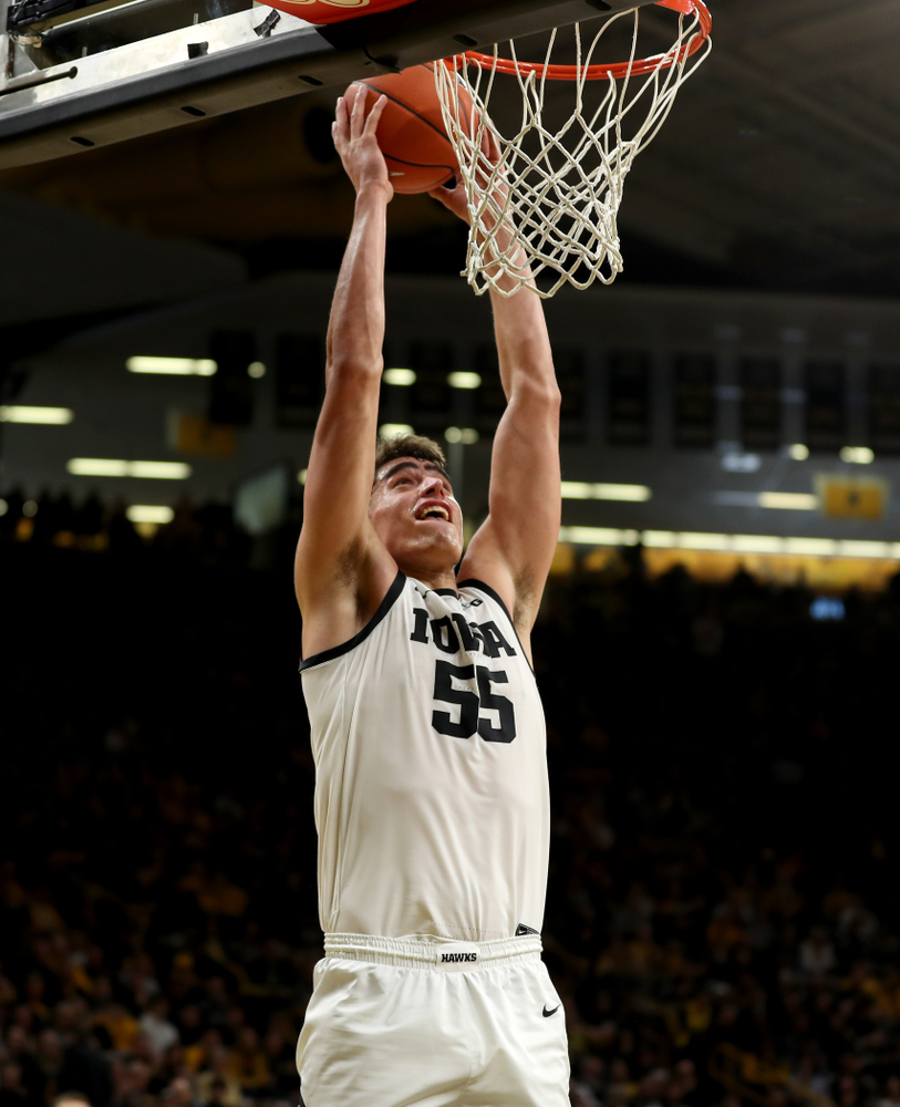 Iowa Hawkeyes forward Luka Garza (55) against Penn State Saturday, February 29, 2020 at Carver-Hawkeye Arena. (Brian Ray/hawkeyesports.com)