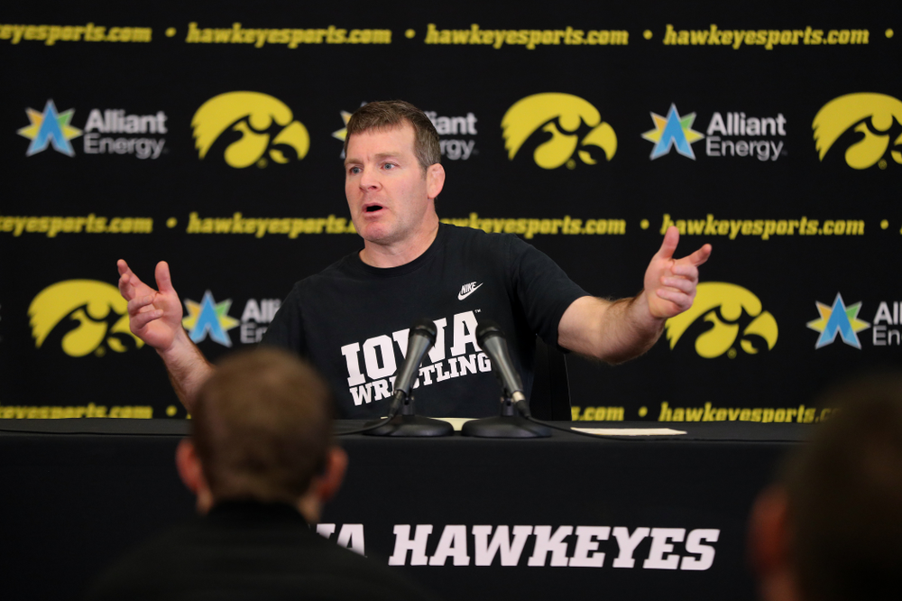 Iowa Hawkeyes head coach Tom Brands addresses the media during the team's annual media day Monday, November 5, 2018 at Carver-Hawkeye Arena. (Brian Ray/hawkeyesports.com)