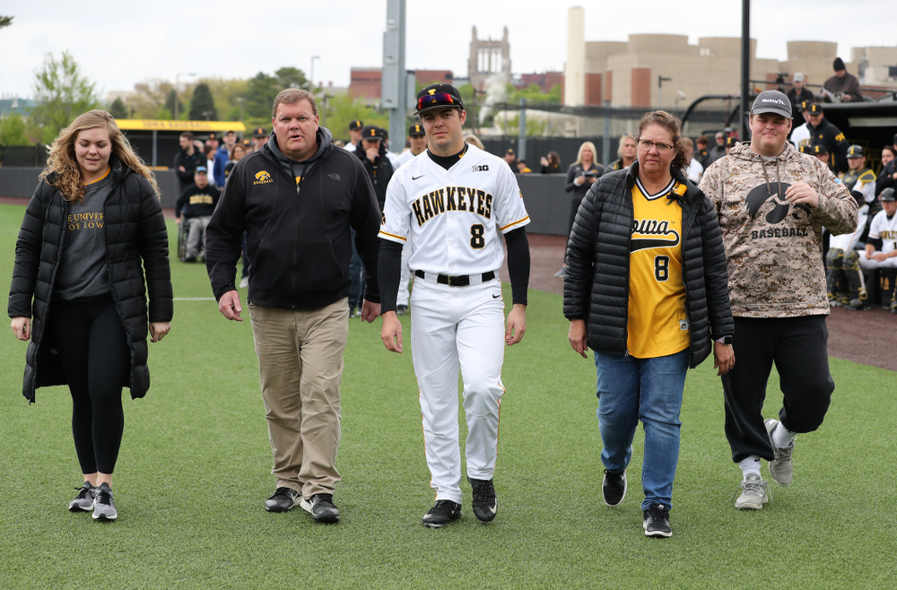 Iowa Hawkeyes outfielder Luke Farley (8) during senior day festivities before their game against Michigan State Sunday, May 12, 2019 at Duane Banks Field. (Brian Ray/hawkeyesports.com)