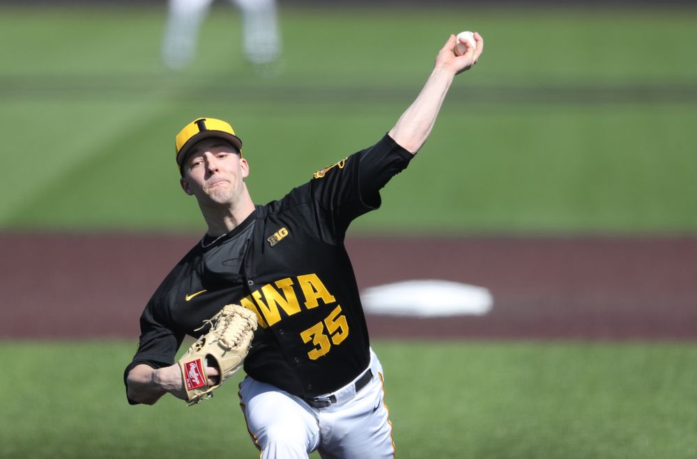 Iowa Hawkeyes Cam Baumann (35) against California State Northridge Sunday, March 17, 2019 at Duane Banks Field. (Brian Ray/hawkeyesports.com)