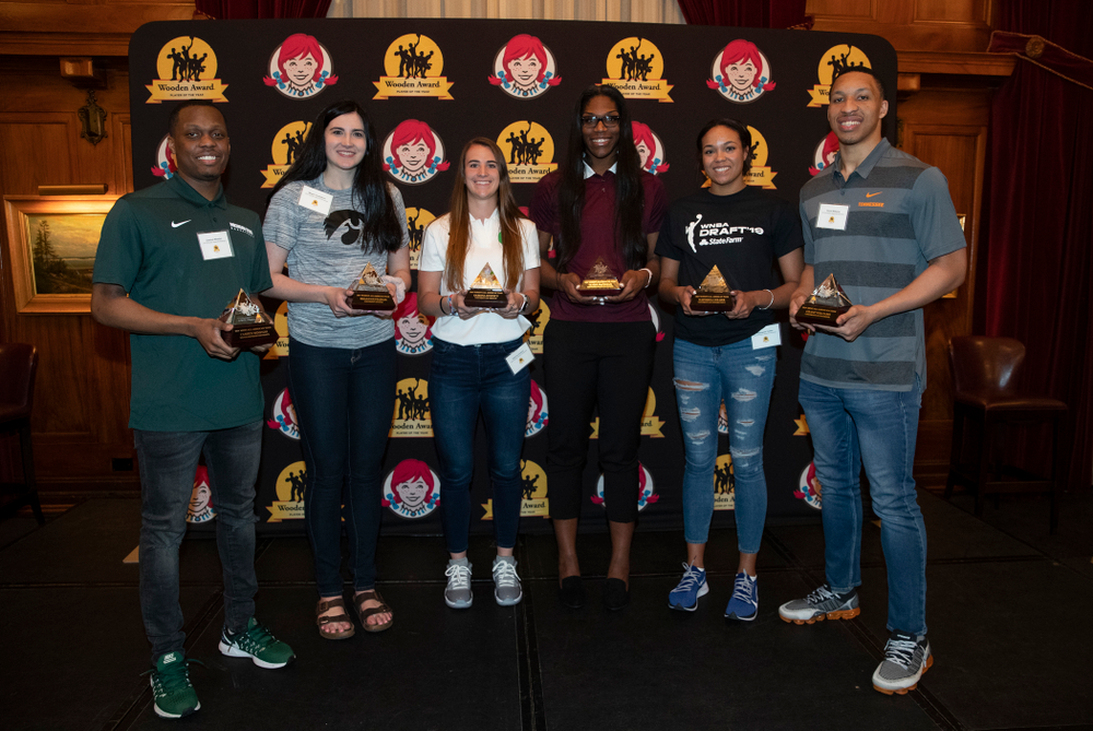 Iowa Hawkeyes forward Megan Gustafson (10) with the other Wooden Award finalists during the Wooden Award DukeÕs Dinner Thursday, April 11, 2019 at the LA Athletic Club. (Brian Ray/hawkeyesports.com)