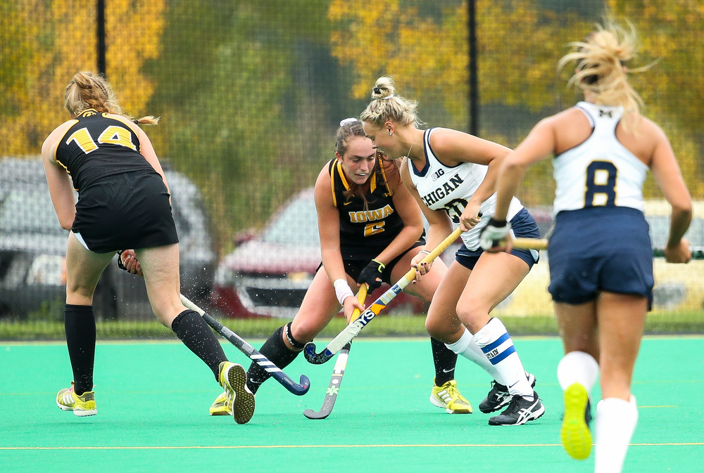 Iowa Hawkeyes defender Anthe Nijziel (6) defends during a game against Michigan at Grant Field on October 5, 2018. (Tork Mason/hawkeyesports.com)